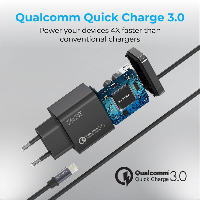 Promate ICharge-PDQC3 iPhone Wall Fast Charging 20W Promate ICharge-PDQC3 iPhone Wall Fast Charging 20W
